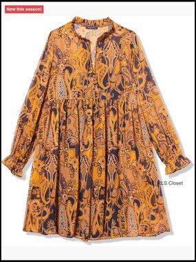 Long Sleeve Keyhole Paisley Print Chiffon Shift Dress